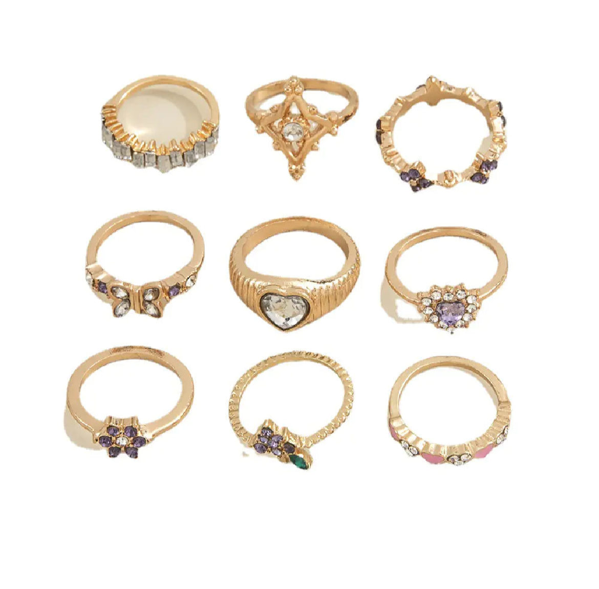 Purple Diamond Grape Flower Geometric Ring Design